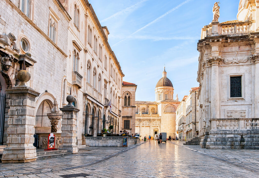 Dubrovnik, Croatia - August 20, 2016: People at Dubrovnik Cathedral in the Old city of Dubrovnik, Croatia